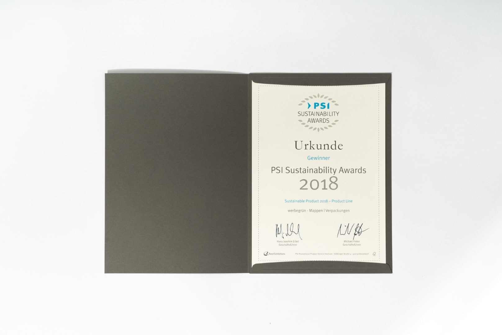Individually printed certificate folders | werbegrün