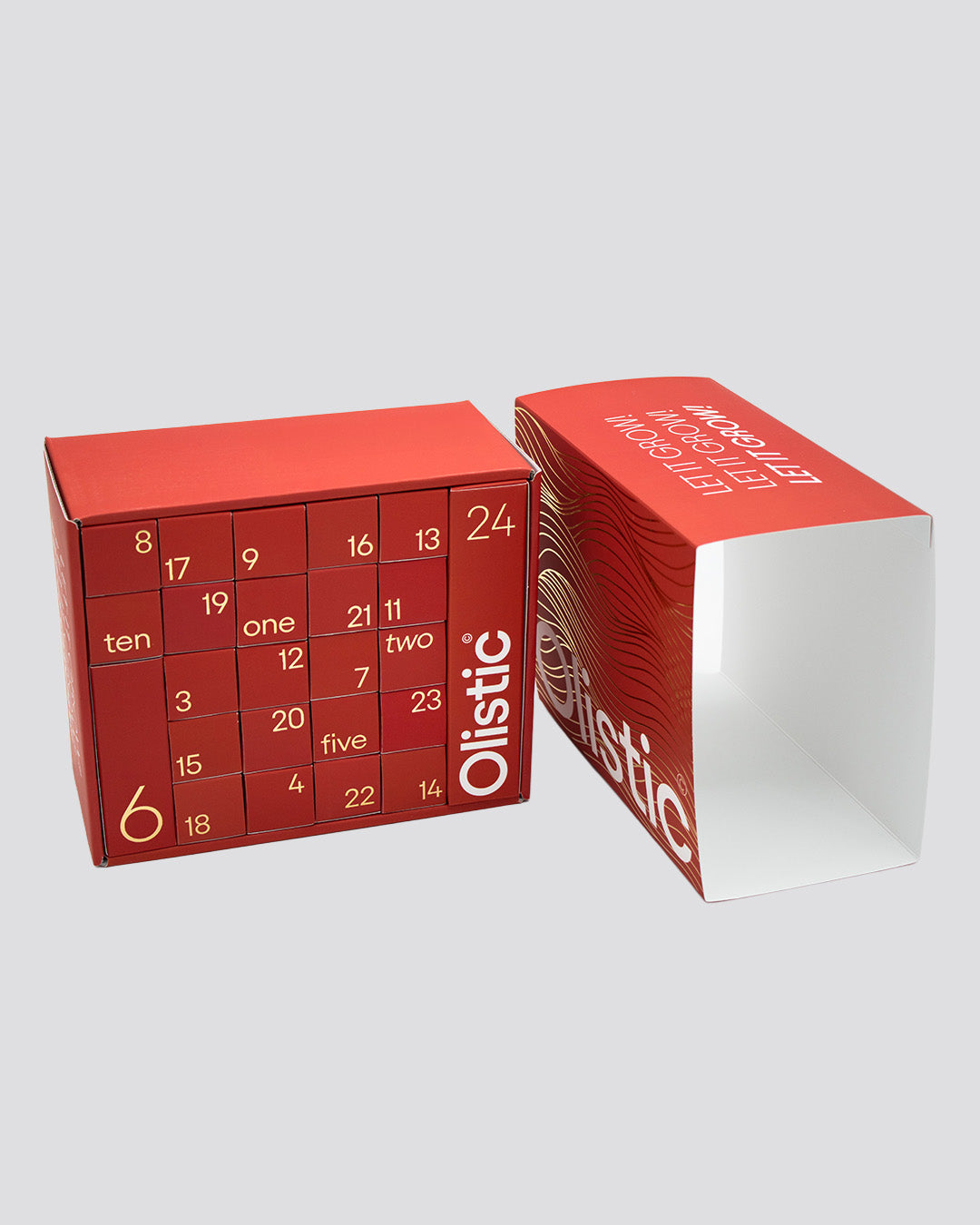 Adventskalender mit Goldprägung auf 24-Türen mit Schuber von werbegrün
