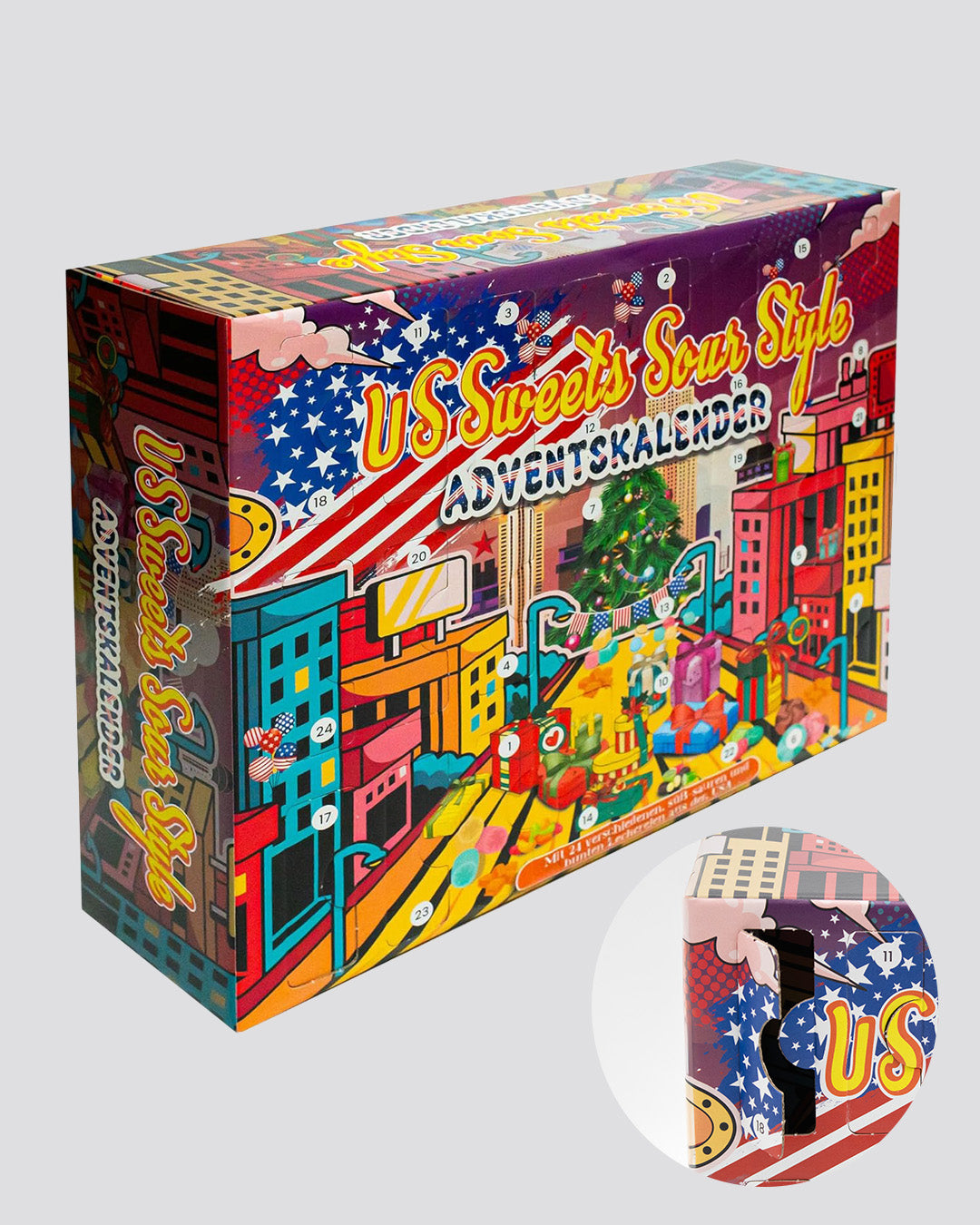 Individuell bedruckter Adventskalender mit 24 Türen zum Selbstöffnen von werbegrün