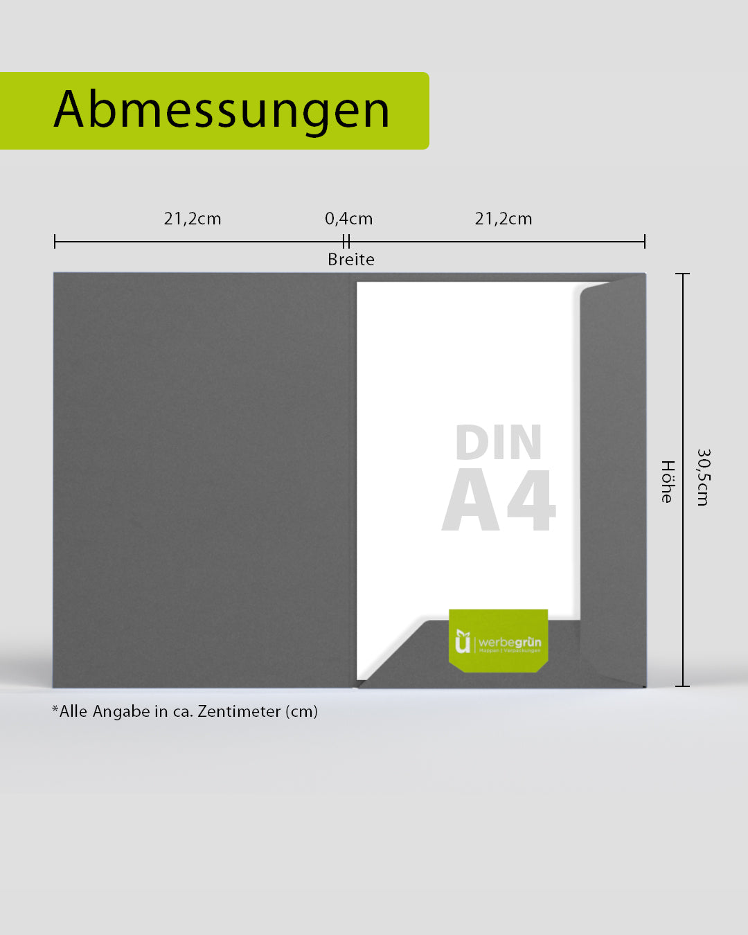 Abmessungen Präsentationsmappe für A4 von werbegrün