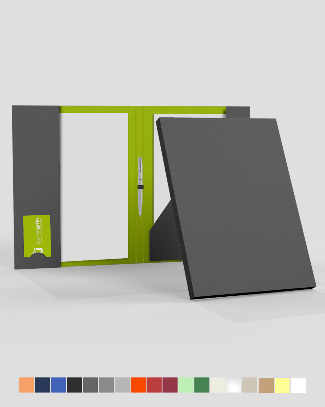 werbegrün A4 Konferenzmappe individuell mit Visitenkartenhalterung, A4 Block, Magnetverschluss, Stifthalterung